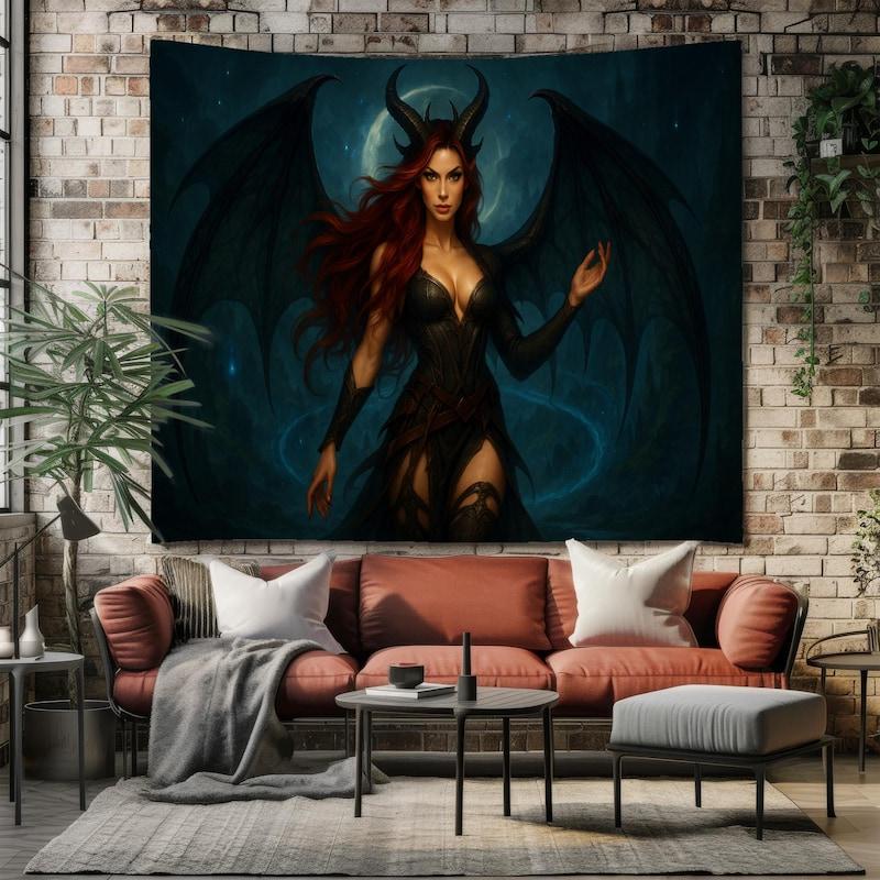Tapestry dark fantasy demon girl 75x100