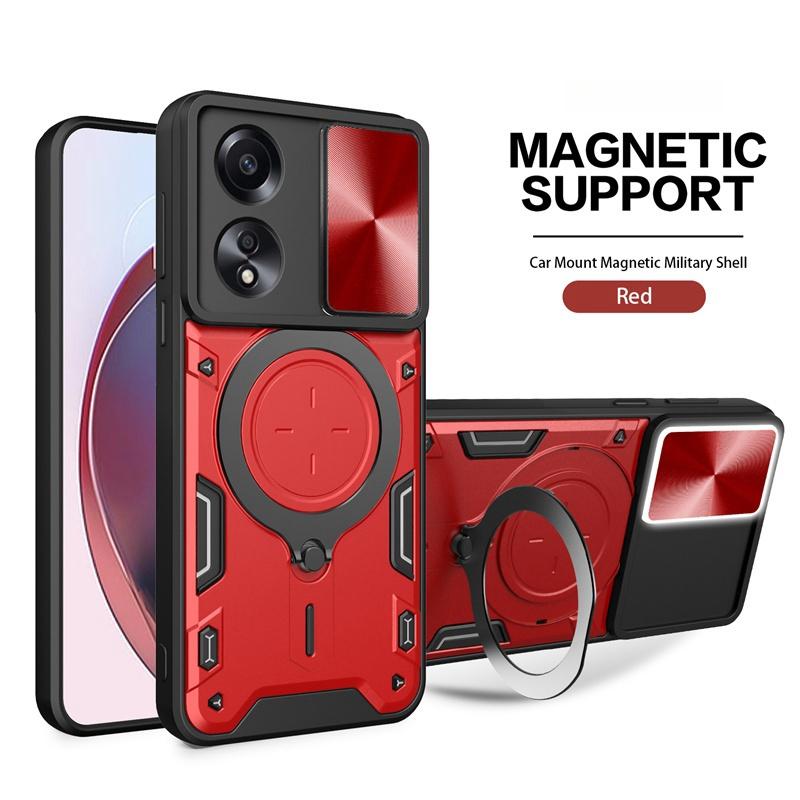 For Oppo A18 A38 A58 A78 A60 4G Case Shockproof Armor Magnetic Ring Stand Cover for Oppo A98 A79 5G Slide Camera Protect Fundas