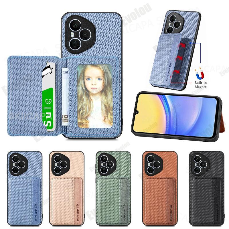 Case For Phone Yulin-003 For Honor 400 Pro 400 Lite Carbon Fiber Wallet Card Holder Leather Cover For Huawei Honor400 Pro Magnetic Protection Phone Bags