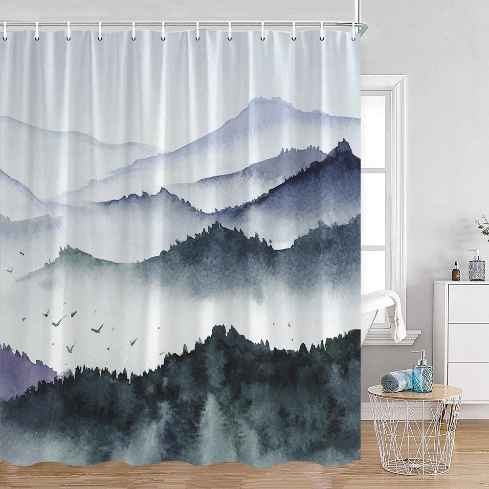 Misty Pine Forest Shower Curtains Rustic Nature Forest Green Pine Trees Fantasy Woodland Bath Curtain Modern Home Decor for Bath
