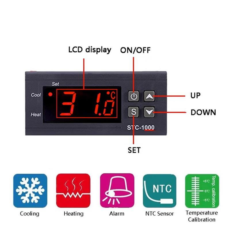 DC 12V LED Digital Temperature Controller STC-1000 Thermostat Thermoregulator Incubator DC24V AC110V 220V Heating and Cooling