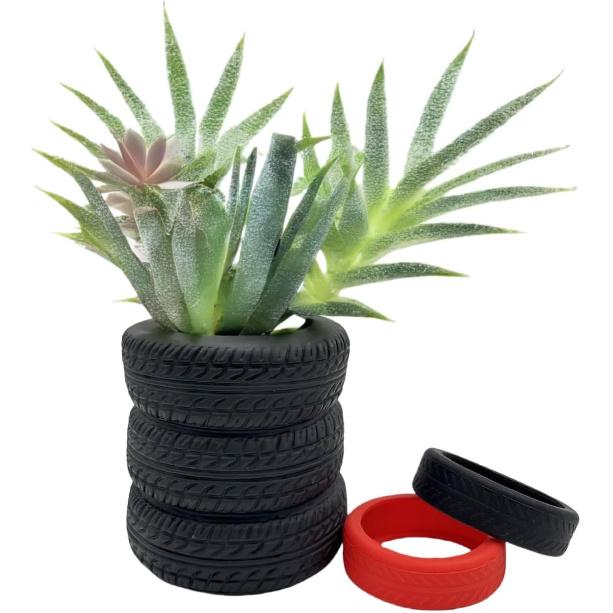 1 Pcs Tire Shaped Planter Pen Holder and 2 Mini Tire Decoration Tire Shaped Pencil Holder Succulent Cactus Planter Pot for Desk Home Office