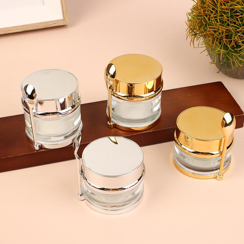 Electroplating Empty Cream Jar Refillable Lotion Bottle With Spoon 30/50/80/100g Travel Face Cream Cosmetic Cotton Pad Container
