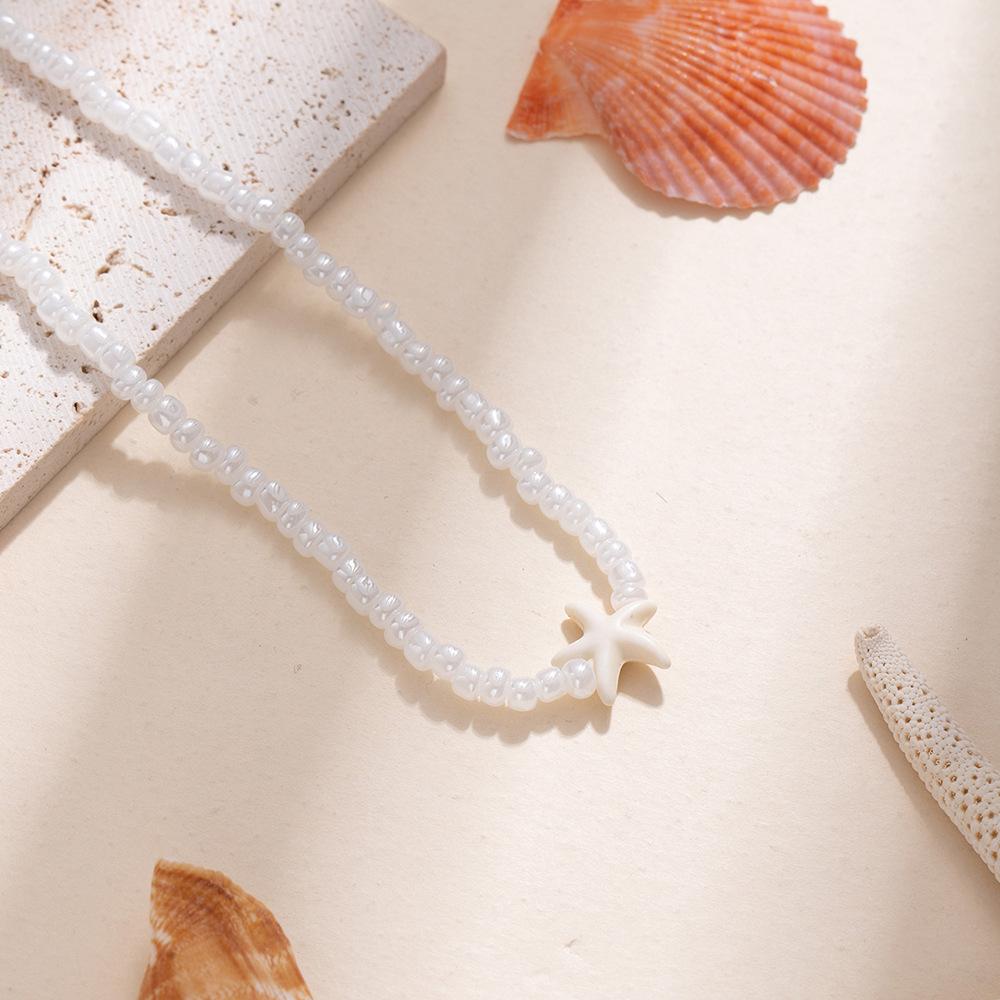 Starfish Necklace Accessories Female Dopamine Seaside Jewelry Retro Beaded Neck Chain Premium Temperament Niche Clavicle Chain