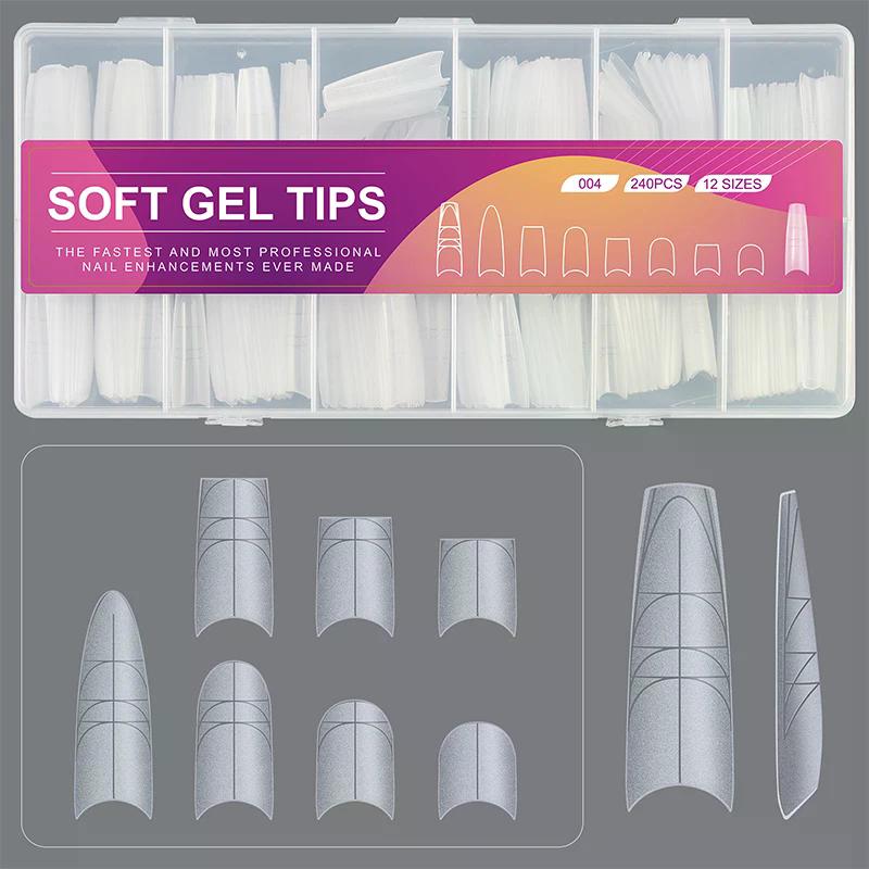 240pcs Ultra-Thin Double-Sided Fake Nails With Auxiliary Line No-Trace Nail Tips Clear Extension False Nails DIY