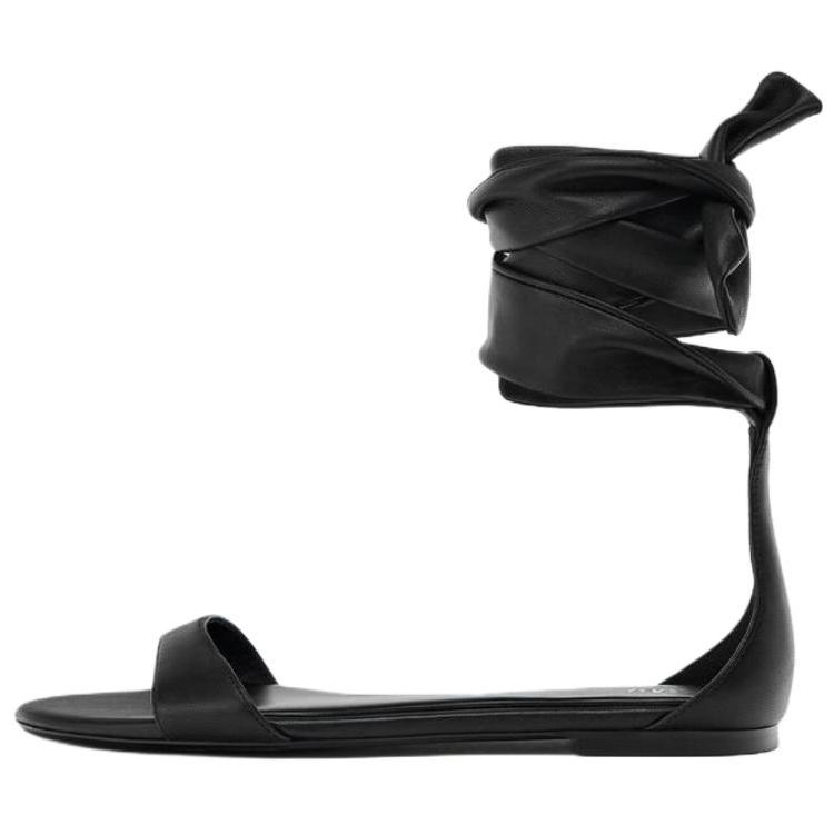 Zara Vintage Open-Toe Flat Lace-Up Leather Sandals Women sandals Black 3605510800