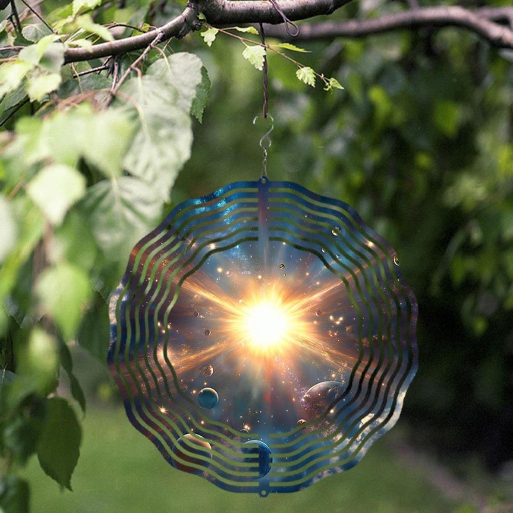 Galaxy Metal Wind Spinner Outdoor Decor 360 Rotating Hook Laser Cut Cosmic Design for Garden Patio Indoor Rustproof Hanging Art