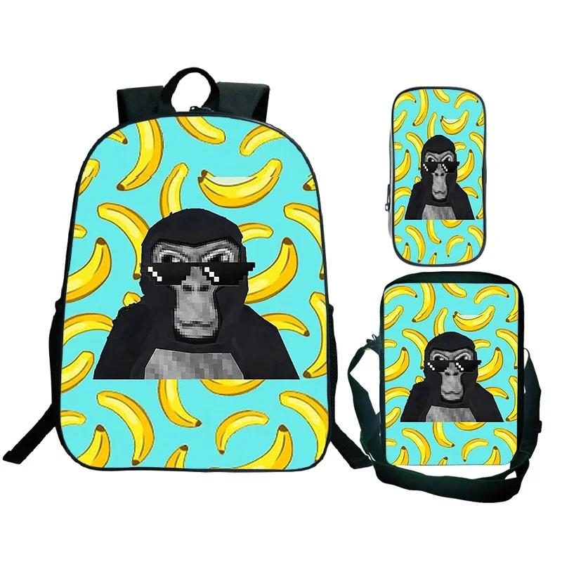 Spiel Gorilla Tag Druck Rucksack mit Umhängetasche Federmäppchen Jungen Lustiger Cartoon Schultasche Wasserdicht Kinder Schulrucksack 3er Set