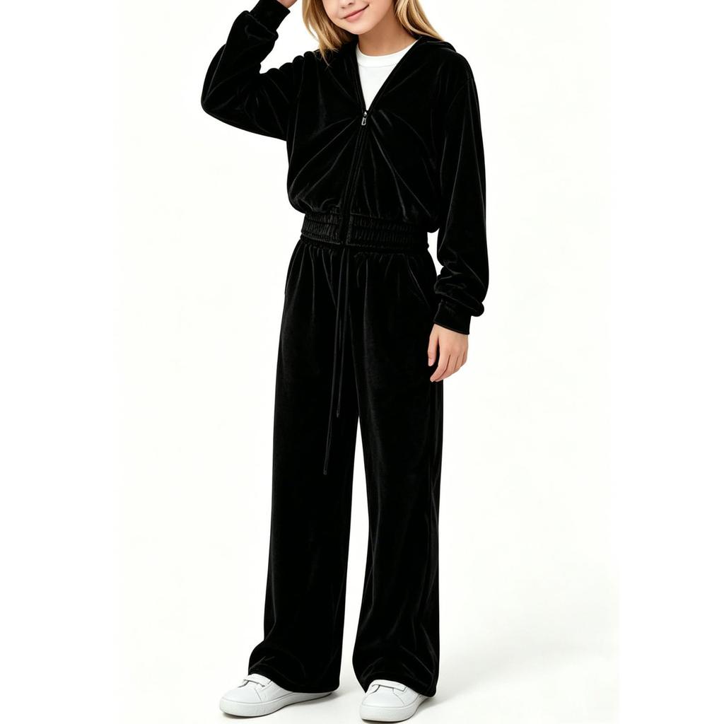 Girls' Velour Tracksuit Set Soft Two-Piece Outfit for Fall and Winter