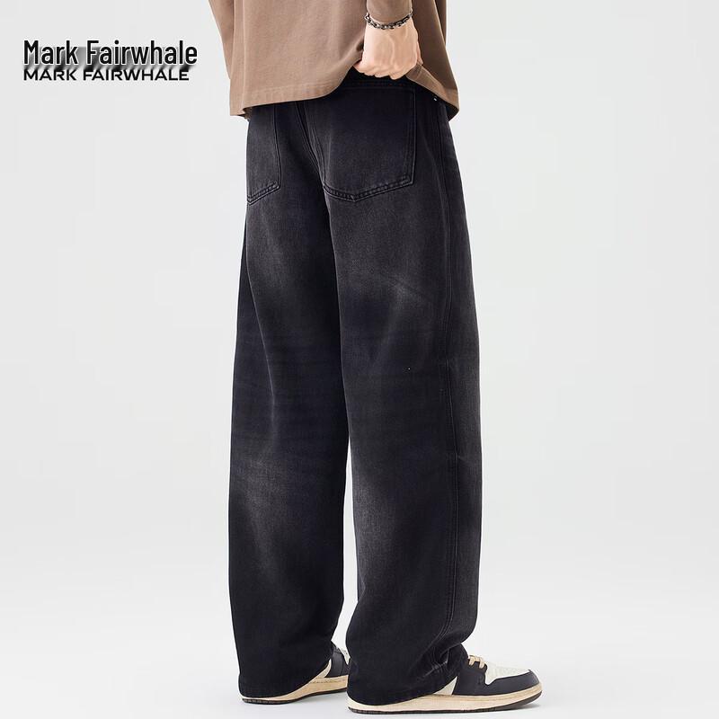 Mark Fairwhale Men's American Retro Washed Black Loose Straight Jeans