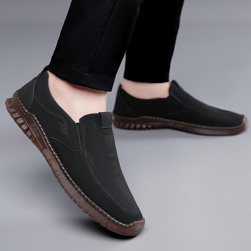 2025 Leather Shoes Men's Soft-soled Soft-faced Casual Shoes Men's Beef Tendon Soles Hand-stitched One-pedal Lazy Shoes