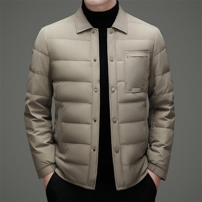 Men's Premium Lightweight Goose Down Jacket: Winter Casual Lapel Style, Middle-Aged Dad, 90% Down Warmth.