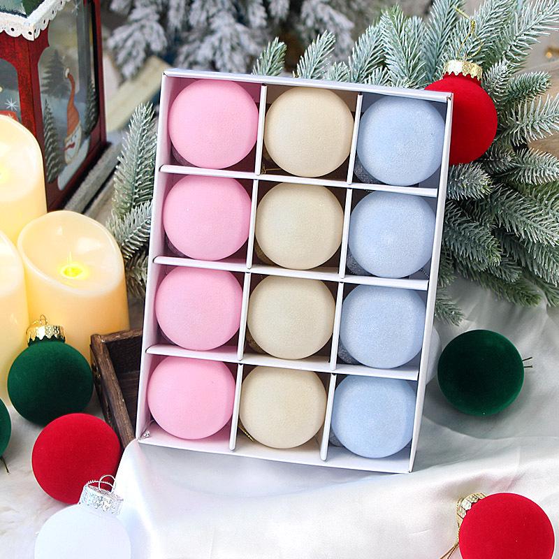 Christmas Flocked Plush Ball Ornament Set, Holiday Tree Decorations