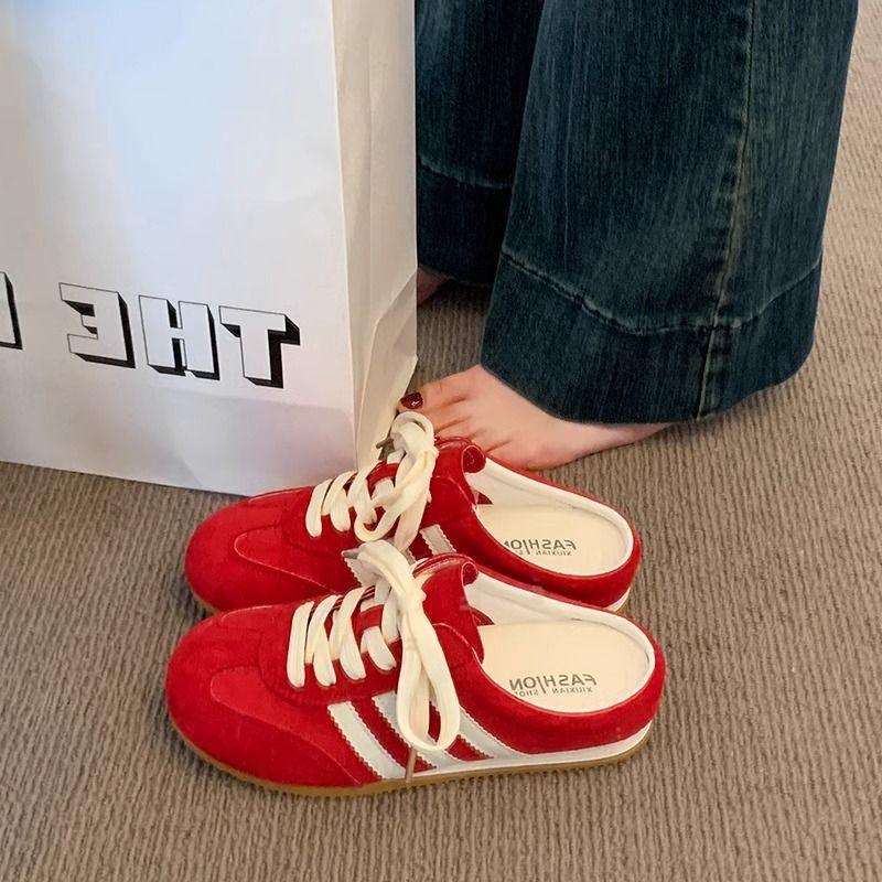 Baotou Half Slippers Women's Summer Outer Wear 2025 New Super Fire Heelless Flat-bottomed German Training Shoes Lazy One-pedal Women's Shoes
