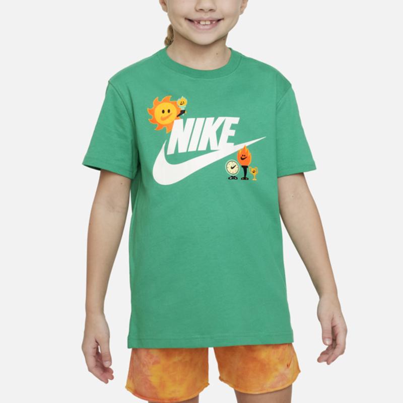 Nike Cartoon Logo Print Round Neck Short Sleeve T-Shirt Kids Tops Stadium-Green FJ7237-324