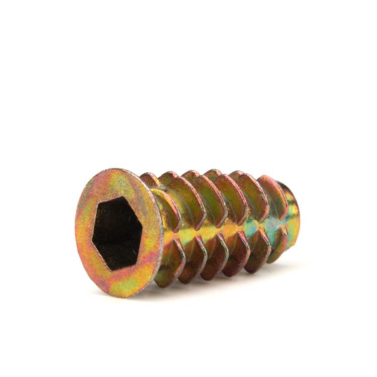 Zinc Alloy Hex Self-Tapping Nut with Washer for Furniture, Internal/External Thread, Medium Wood, Sizes M4-M8.
