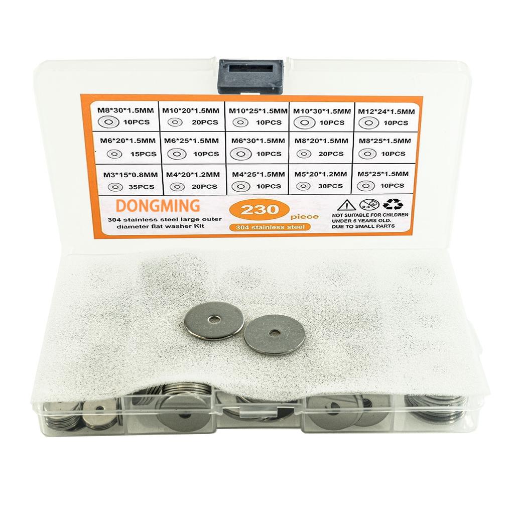 230Pcs Flat Gasket Set 304 Stainless Steel Non-standard Flat gasket/M3M4M5M6M8M9M10M12/box