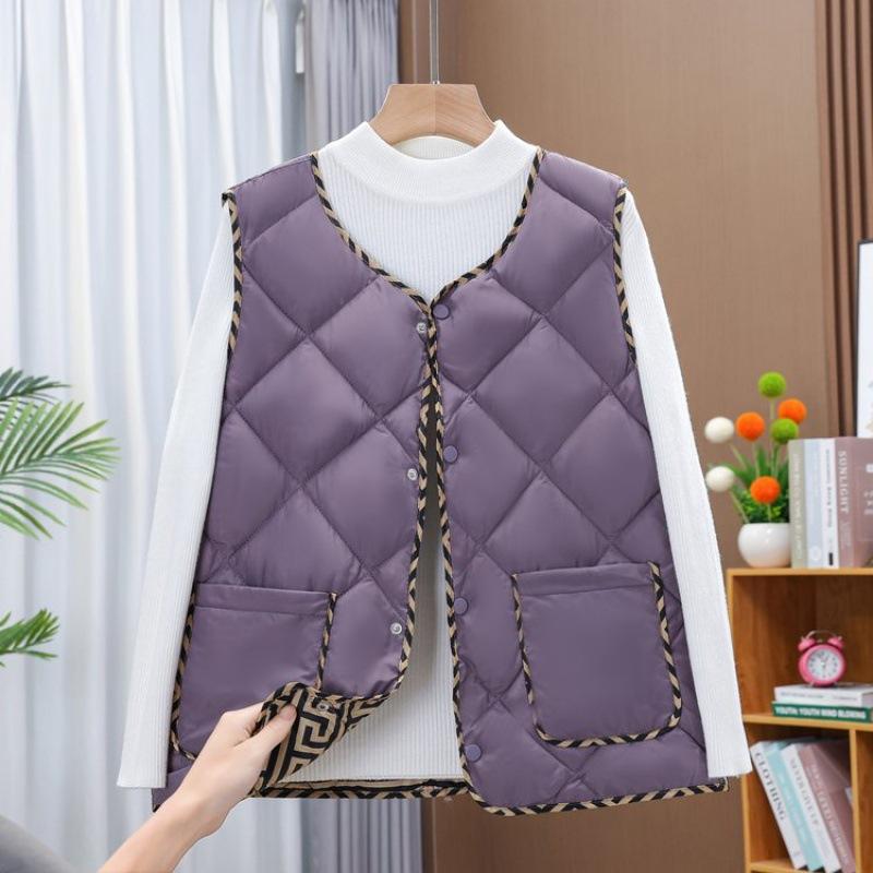 Autumn and Winter Lightweight Short Sleeveless Silk Cotton Vest Middle-aged Mother Autumn Fashion Casual Vest with Waistcoat