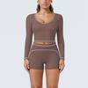 New Contrasting Colors, High Elastic, Low Neck, Long-sleeved Shorts, Yoga Suit Set, Sports Running, Fitness Yoga Two-piece Set