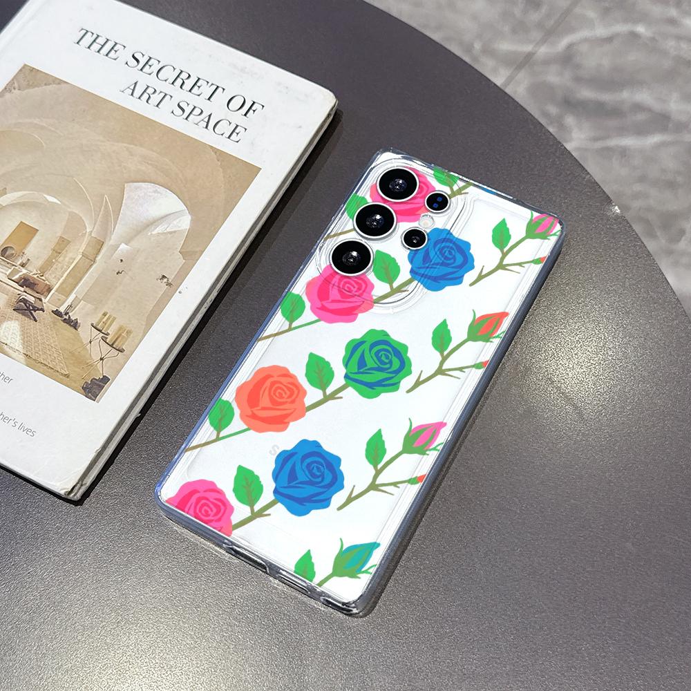 Bold Color Block Rose Pattern Case for Samsung Galaxy S26 S25 S24 S23 S22 S21 S20 FE Plus Soft TPU Slim Fit Shockproof Cover