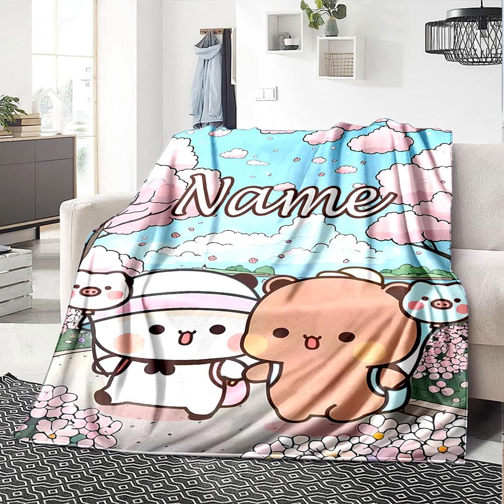 Customizable Yier BuBu Bear1 Throw Blanket – Personalized Name, All-Season Cozy Snug Blanket, Machine Washable, Personalized Blanket