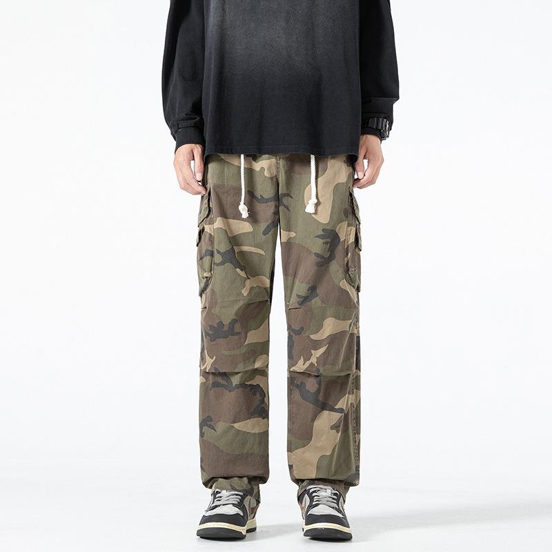 Men's camouflage tooling wide-leg pants men's loose casual trousers autumn and winter casual high men's trousers wear-resistant pants