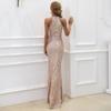 Pailletten-Abendkleid für weibliche Gastgeberin, Bankett, Jahrestagung, High-End-Neckholder-Kleid, Goldene Kleider