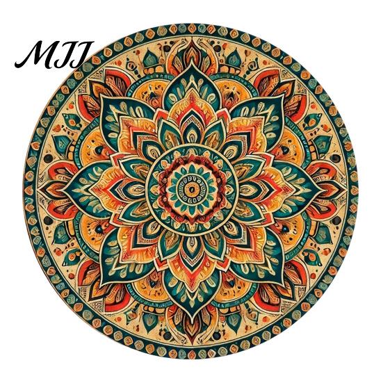 Vintage Floral Pattern Place Mats 4Pcs Nordic Wooden Coasters, Heat Resistant Drink Mats, Non Table Settings Slip Protector for Mugs Cups, Round