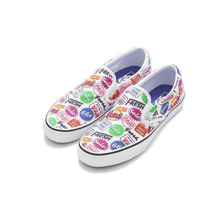 Vans Slip-On Series Mini Supermarket Series Canvas Fun Graffiti Colorful Tags Casual Low-Top Skate Shoes Unisex sneaker Black VN0A33TB44C