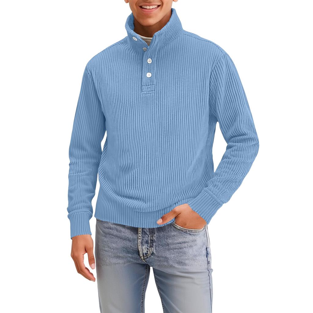 Men's Four-Button Pullover Sweatshirt, Solid Color, High Neck, Long Sleeve