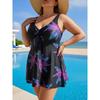 Women S Plus Size Printed Tankini Swimsuit Split Swimwear Black Purple