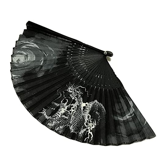 Dragon Folding Fan (Sensu) Men's 23cm Premium Cotton Fan Japanese Pattern Black Openwork Cloud Drago