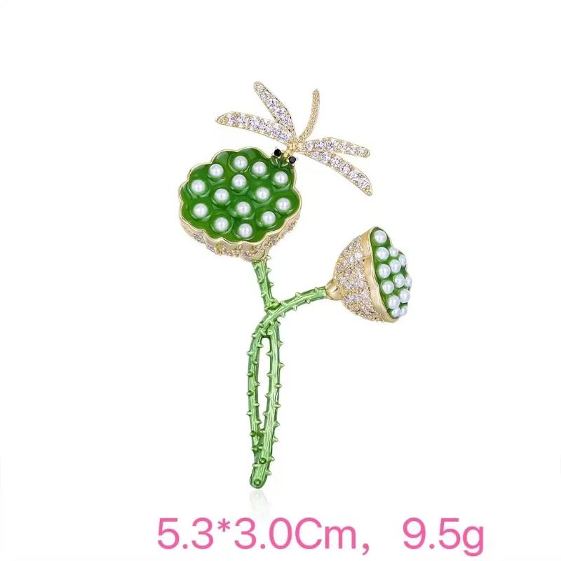 Fashion Fresh Lotus Seed Dragonfly Enamel Colored Zircon Breast Pin New High End Women's Breast Flower Summer Suit Pin Accessory