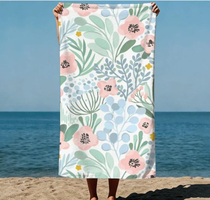 Telo da Spiaggia Grande in Microfibra, Stampa Floreale Rosa Acquerello, Senza Sabbia e Asciugatura Rapida, per Spiaggia e Piscina Estiva Pastello