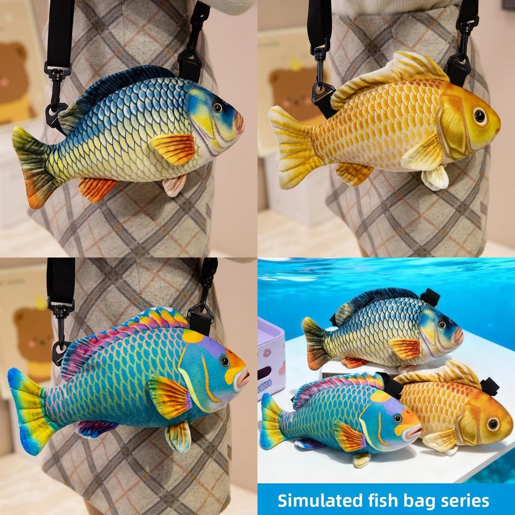 Simulated Koi And Crucian Carp Plush Toy Crossbody Bag For Kids And Teens Soft Polyester Material