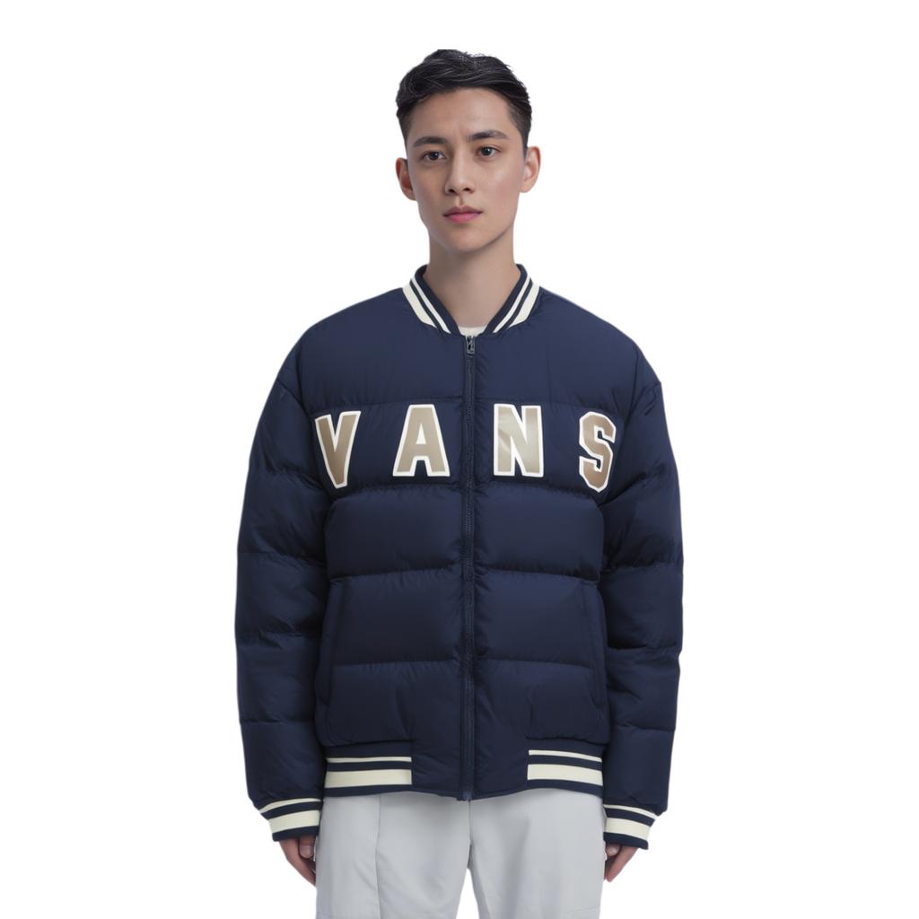 Vans Logo Print Zip Long Sleeve Jacket Men Jackets Blue VN000FDCLKZ