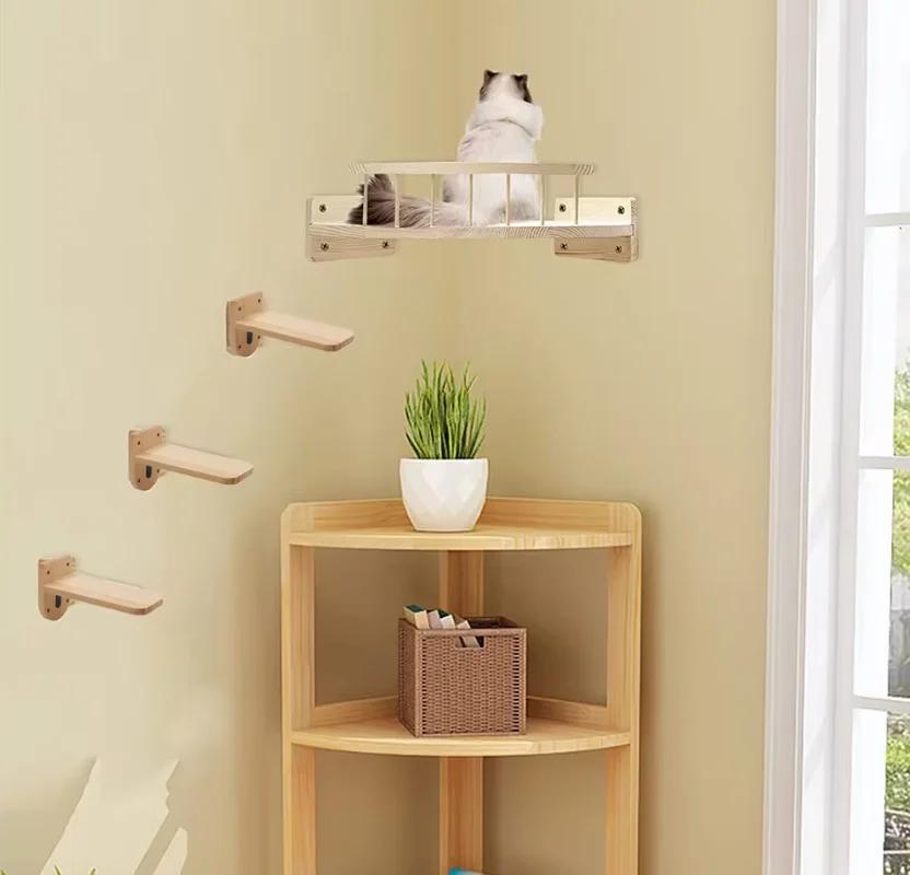Wandmontiertes Katzenregal-Set Eck-Aussichtsplattform mit kleiner Sprungplattform zum Klettern und Schlafen für Kätzchen