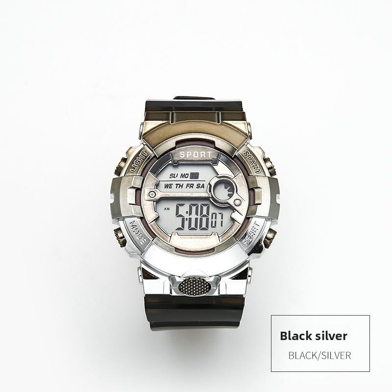 

Electronic Watch For Teens With Waterproof Night Light And Colorful Dial Black Silver