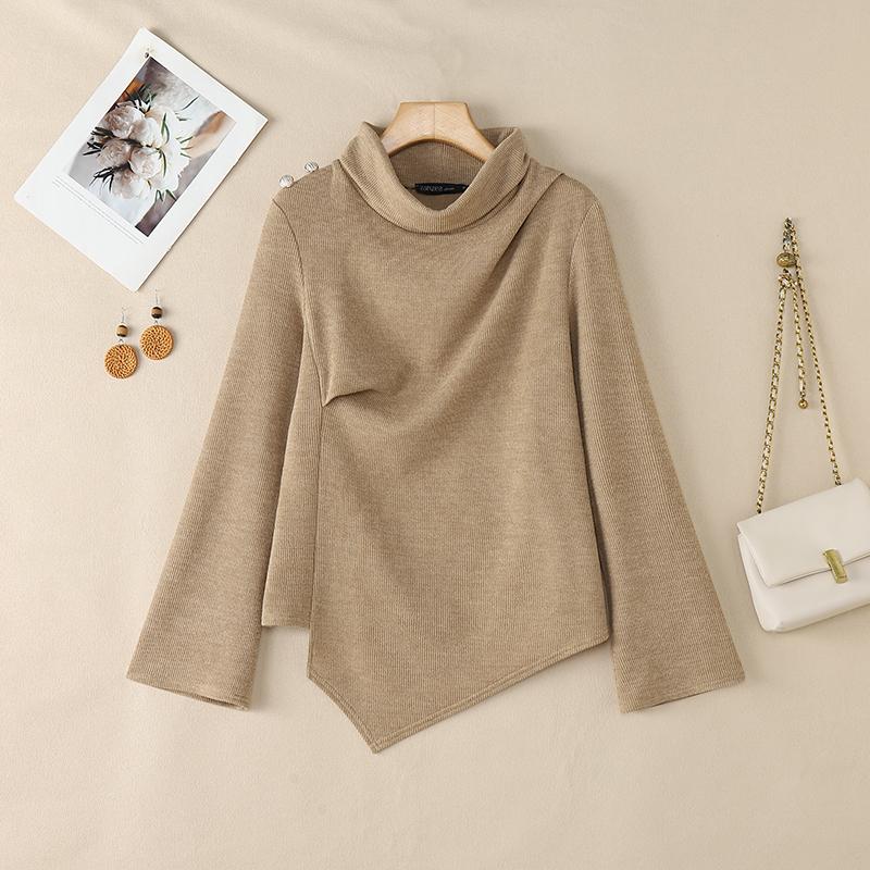 ZANZEA Women Casual Turtleneck Long Sleeve Irregular Hem Blouse