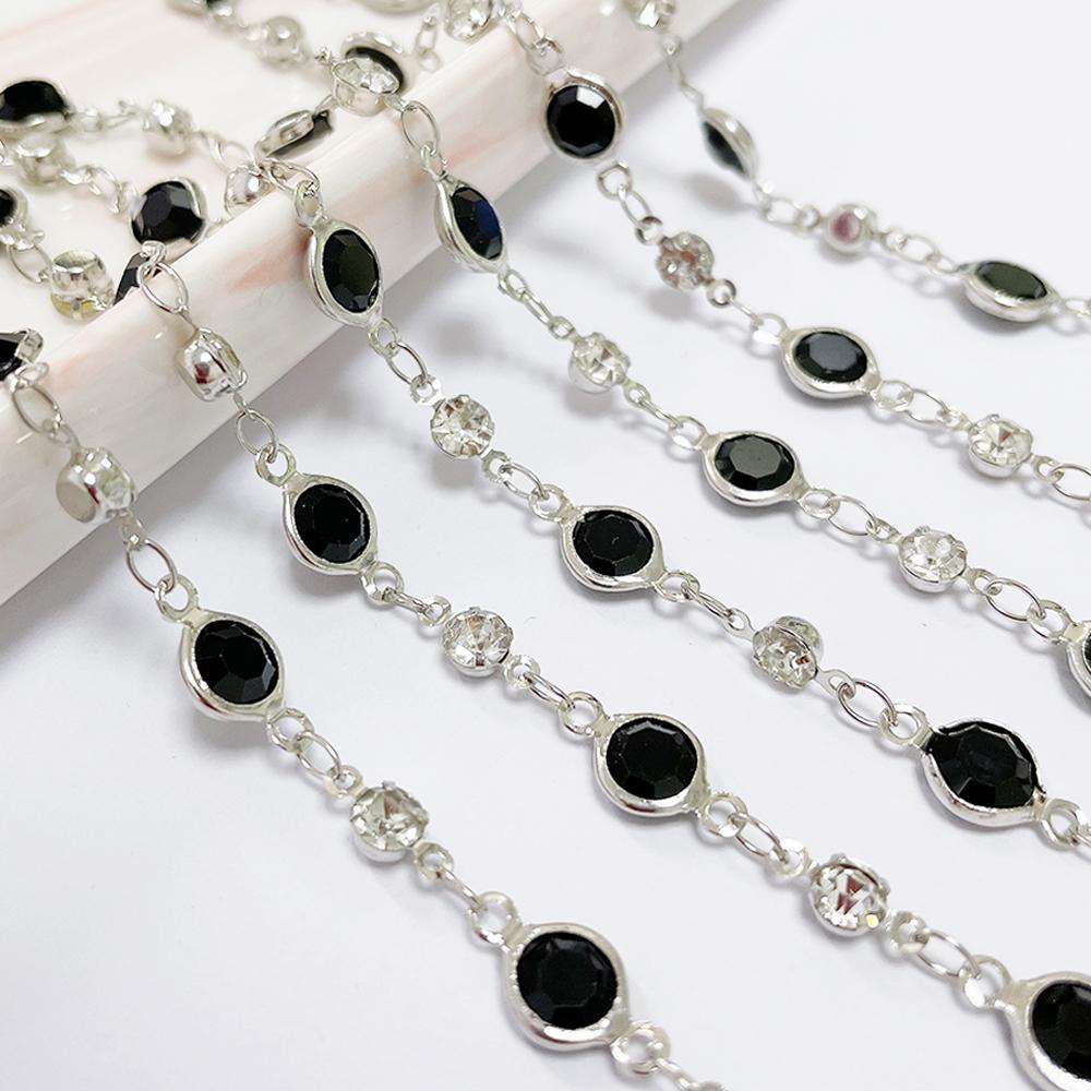 1meter Colorful Crystal Beads Beaded Chain Glass Bead Copper Necklace Chain Accessories for DIY Costumes Jewelry Making Material