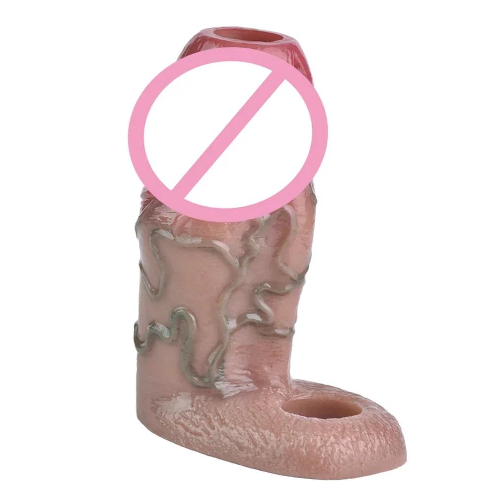 SXXY Reusable Realistic Penis Sleeve with Anti-drop Silicone Cock Enlarge Cover for Men Delay Ejaculation Adult Sex Products