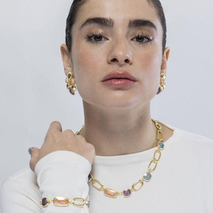 Collier - Orzur - Multicolore - Or Jaune 18K - 46 Cm + 3 Cm D'extension - Femme