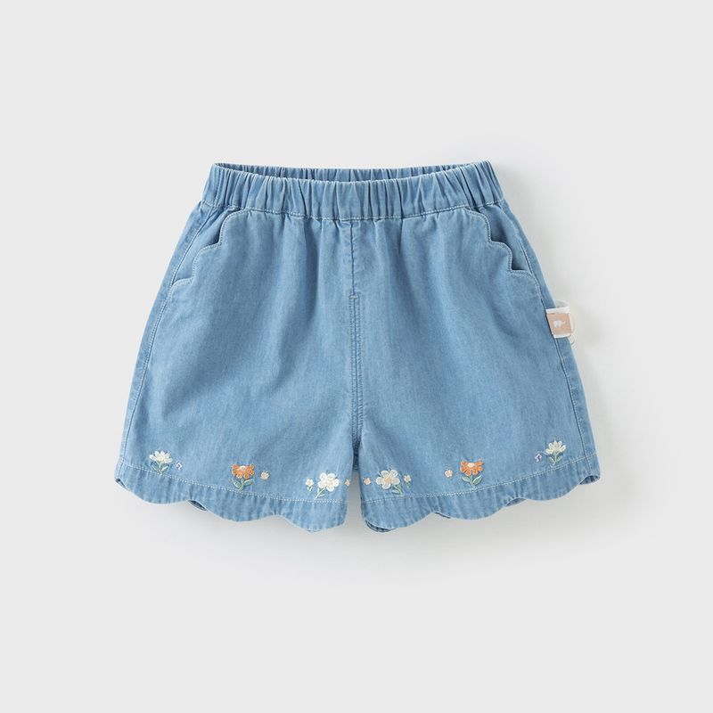 [Same Style as in the Mall] David Bella Children s Pants 2026 Summer Collection Girls  Pure Cotton Sweet Lace Denim Shorts Denim Blue [Ready in Stock] 110