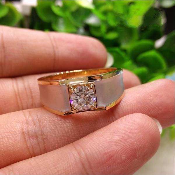 Gold-Plated Men's Engagement Ring with Simulated Diamond - European & American Fashion Style