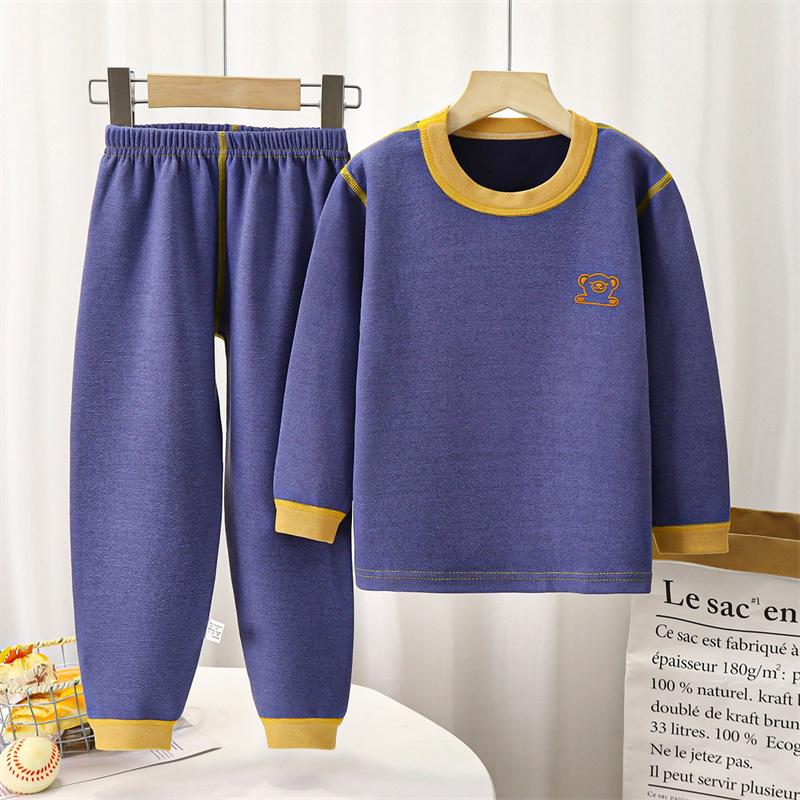 Осенне-зимний детский велюровый комплект термобелья в полоску, средней высоты воротник, толстый, теплый 90cm