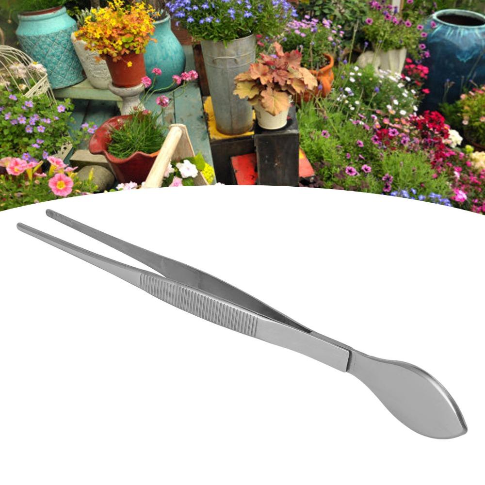 2PCS Silver Bonsai Tweezers Stainless Steel Serrated Tweezers Straight Tweezers Moss Maintenance