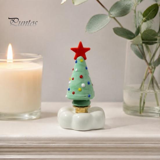 Handcrafted Holiday Table Decor Handmade Glass Christmas Tree Ornament with Star Top And Colorful Bead Details, Unique Gifts for Friends Desktop