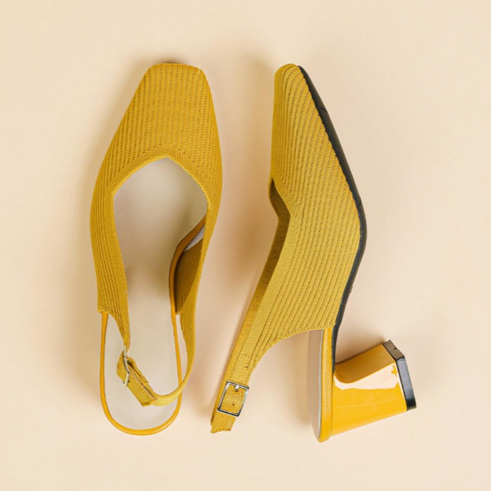 Baotou Sandals for Womens Summer New Solid Color Breathable Square Head Shallow Mouth Heel with Mixed High Heels Women's Sandals