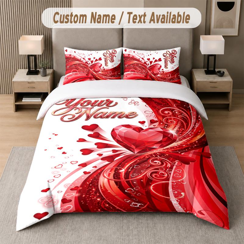Love Hearts Theme Custom Text Or Name 3Pcs Bedding Set 1 Flat Sheet & 2 Pillowcases Personalized Home Bedding