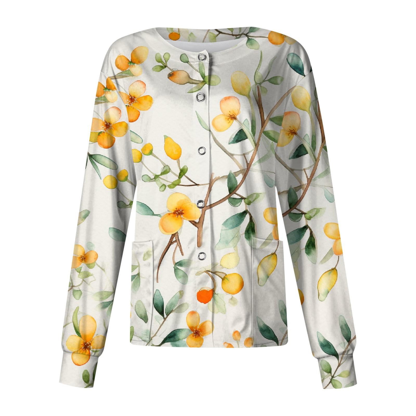 

Женский однобортный защитный комбинезон с длинным рукавом и рождественским принтом, карманный рабочий воротник-стойка, кардиган, куртка, топ XL жёлтый